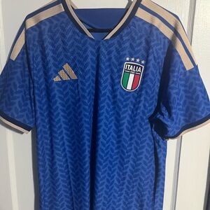 Italia large Adidas Blue Soccer Jersey with Gold Stripes